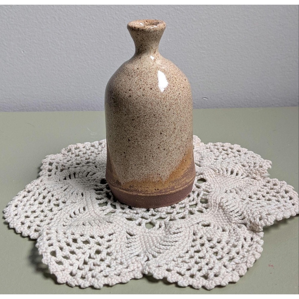 Vintage Studio Pottery Bud Vase Signed Handmade Stoneware Mini Vase Rustic